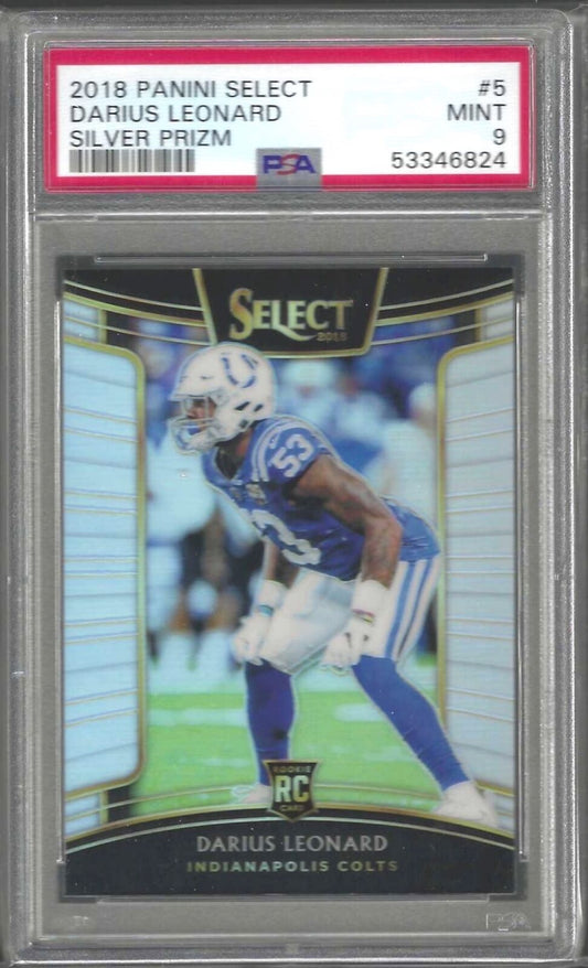 DARIUS LEONARD 2018 PANINI SELECT CONCOURSE SILVER PRIZM RC #5 PSA 9 MINT POP 10