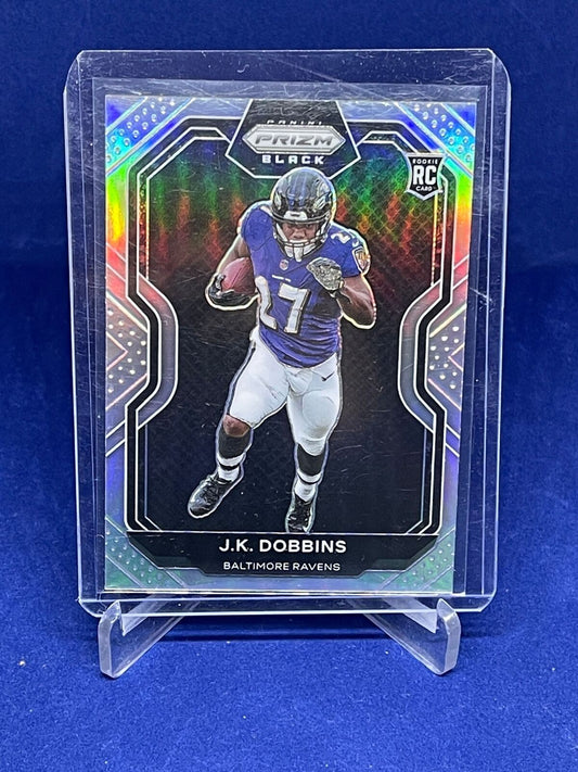 JK DOBBINS 2020 PANINI CHRONICLES PRIZM BLACK SILVER PRIZM ROOKIE RC