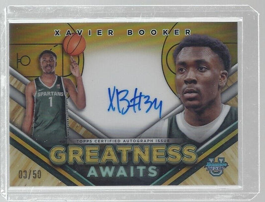 XAVIER BOOKER 2023 BOWMANS BEST GREATNESS AWAITS GOLD REFRACTOR ON CARD AUTO /50