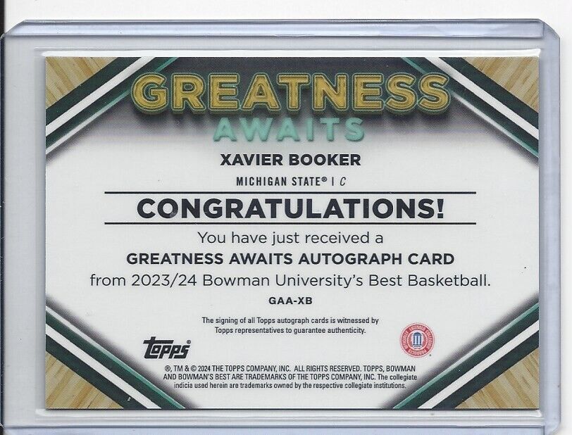XAVIER BOOKER 2023 BOWMANS BEST GREATNESS AWAITS GOLD REFRACTOR ON CARD AUTO /50