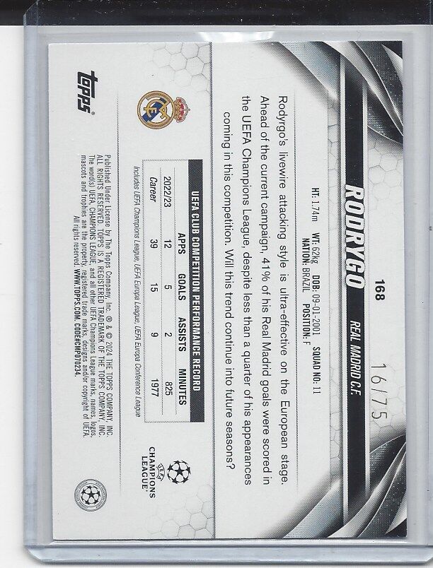 RODRYGO 2023-24 TOPPS CLUB COMPETITIONS UCL ICY BLUE FOIL #D 16/75