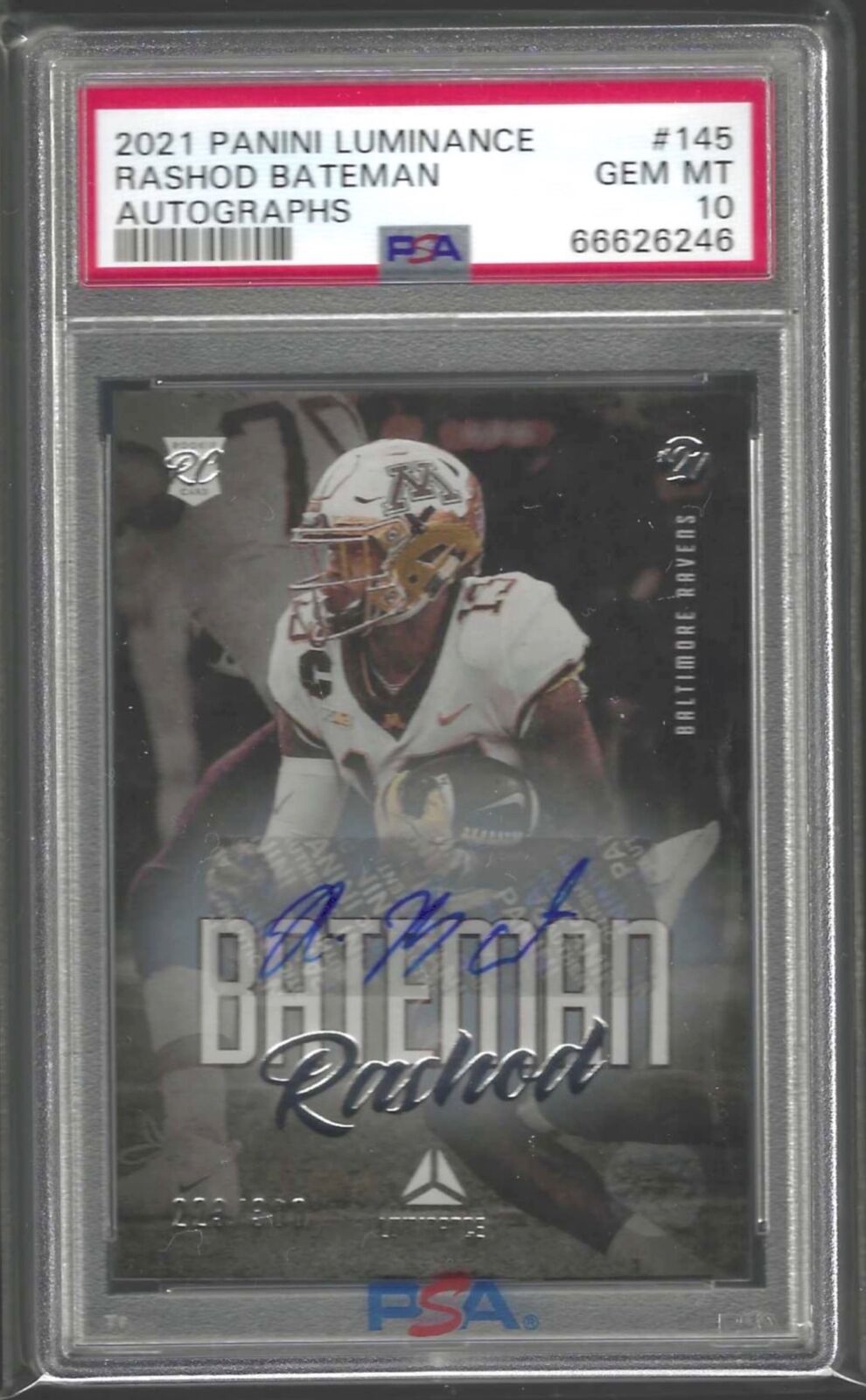 RASHOD BATEMAN 2021 PANINI LUMINANCE ROOKIE AUTO RC /300 PSA 10 GEM MINT POP 1/1