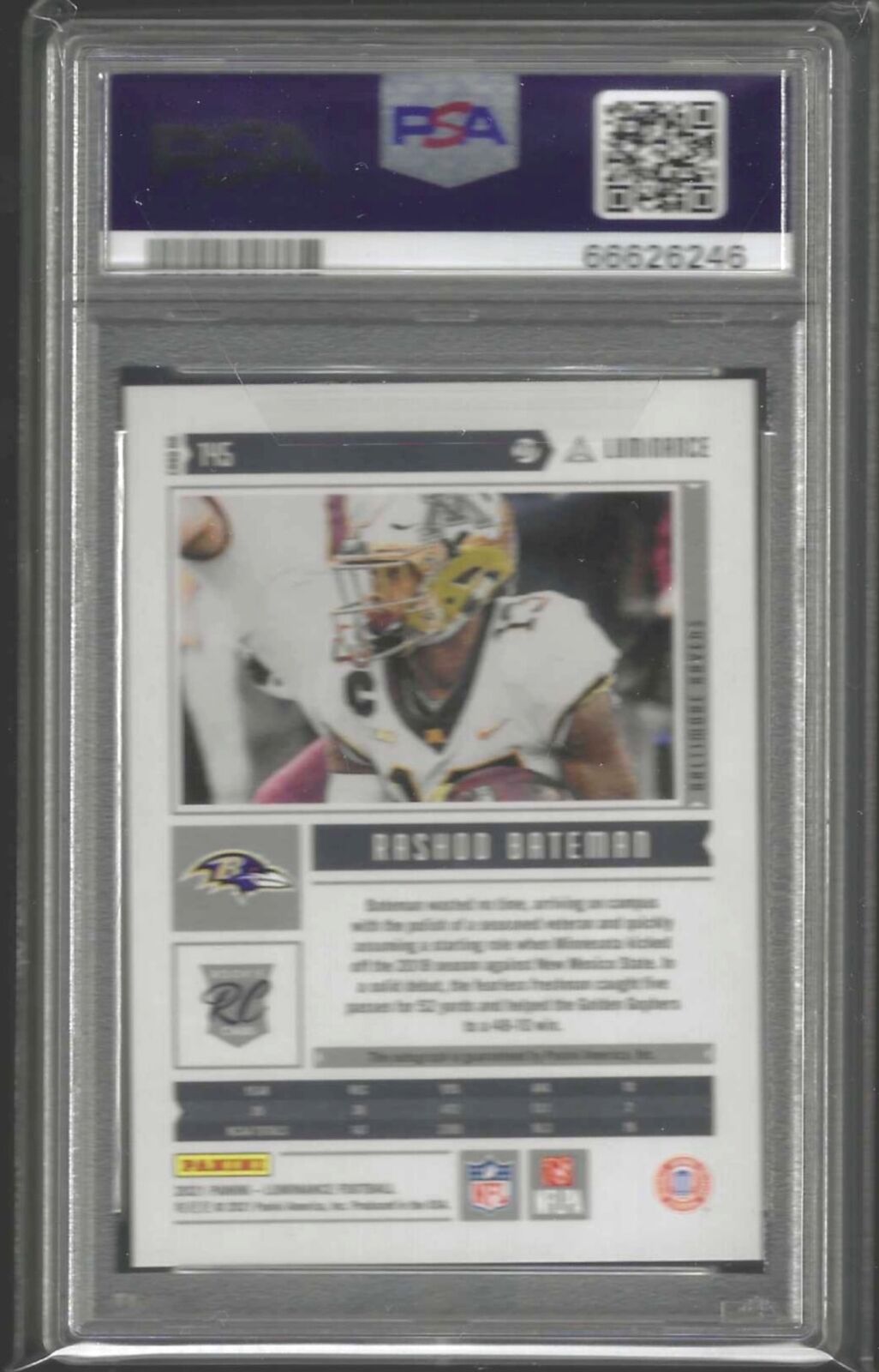 RASHOD BATEMAN 2021 PANINI LUMINANCE ROOKIE AUTO RC /300 PSA 10 GEM MINT POP 1/1