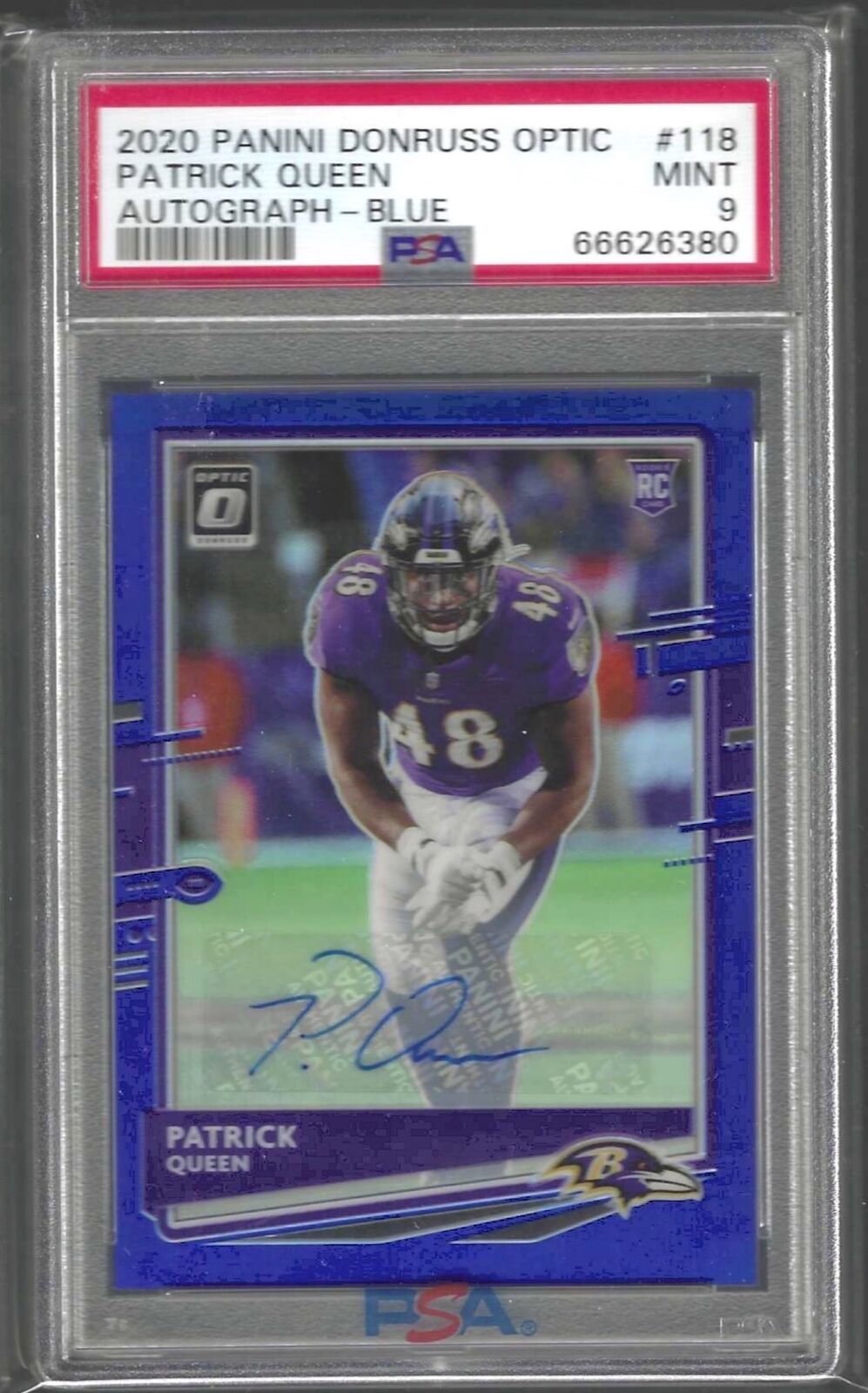 1/1 PATRICK QUEEN 2020 DONRUSS OPTIC BLUE PRIZM AUTO RC #D 48/60 PSA 9 JSY #48 !
