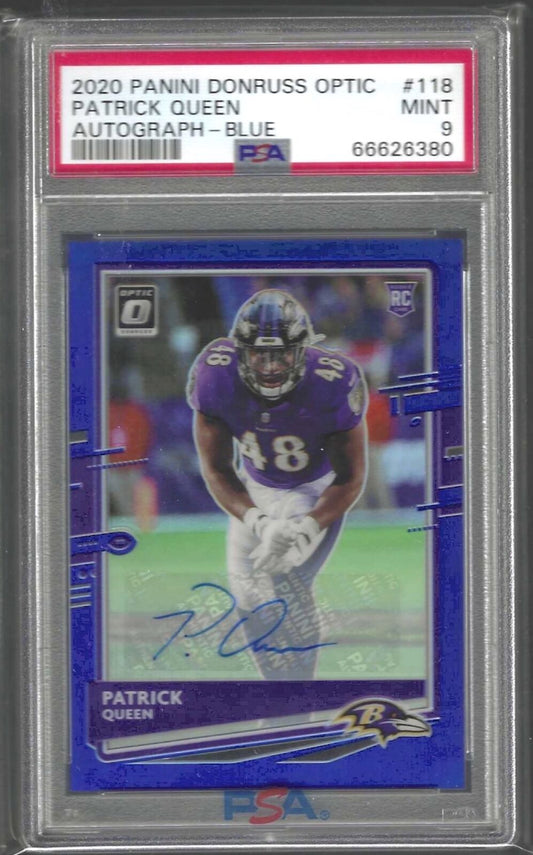 1/1 PATRICK QUEEN 2020 DONRUSS OPTIC BLUE PRIZM AUTO RC #D 48/60 PSA 9 JSY #48 !