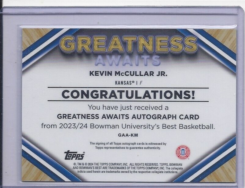 KEVIN MCCULLAR JR 2023 BOWMAN BEST GREATNESS GOLD GEOMETRIC REFRACTOR AUTO /50