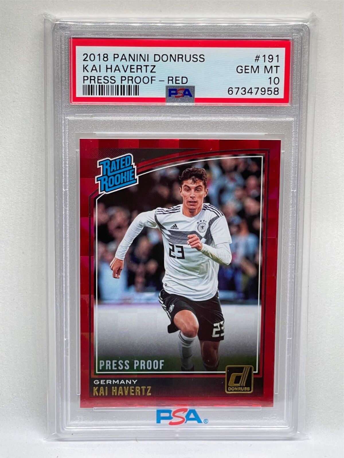 KAI HAVERTZ 2018 PANINI DONRUSS RATED ROOKIE PRESS PROOF RED #191 RC PSA 10 GEM