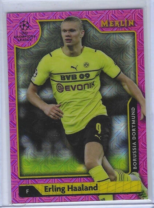 ERLING HAALAND 2021-22 TOPPS MERLIN PINK MOJO REFRACTOR #D 145/275