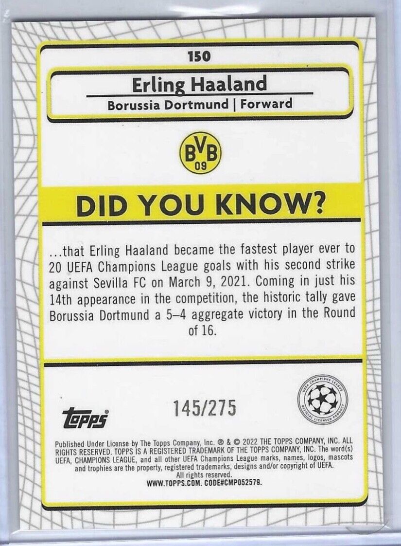 ERLING HAALAND 2021-22 TOPPS MERLIN PINK MOJO REFRACTOR #D 145/275