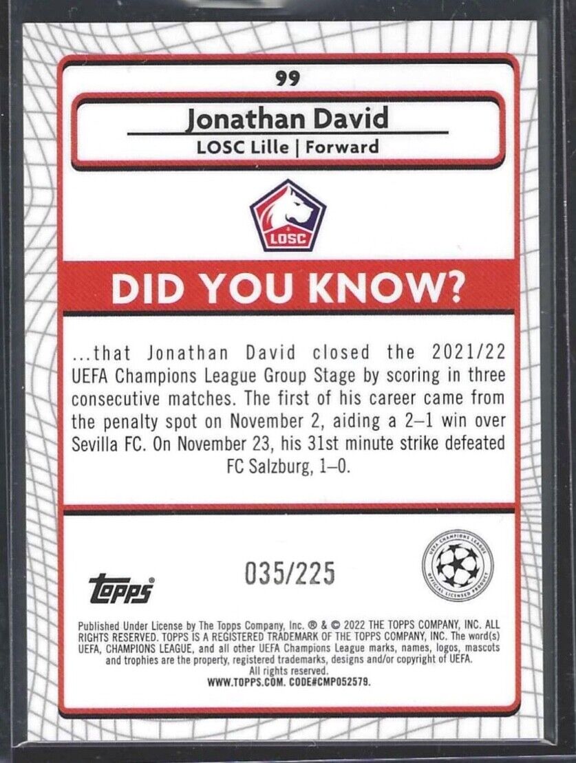 JONATHAN DAVID 2021-22 TOPPS MERLIN YELLOW WAVE REFRACTOR RC #D 035/225