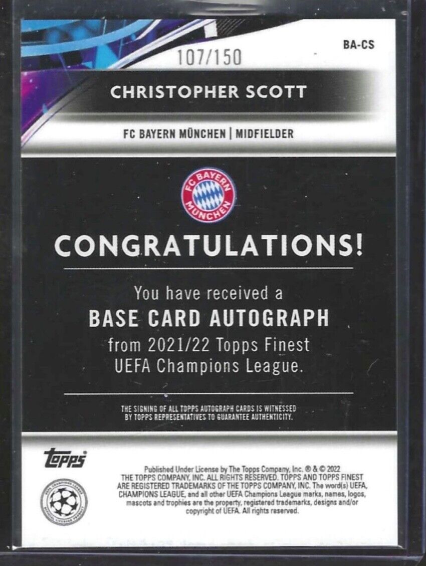 CHRISTOPHER SCOTT 2021-22 TOPPS FINEST BLUE REFRACTOR ROOKIE AUTO RC #D 107/150