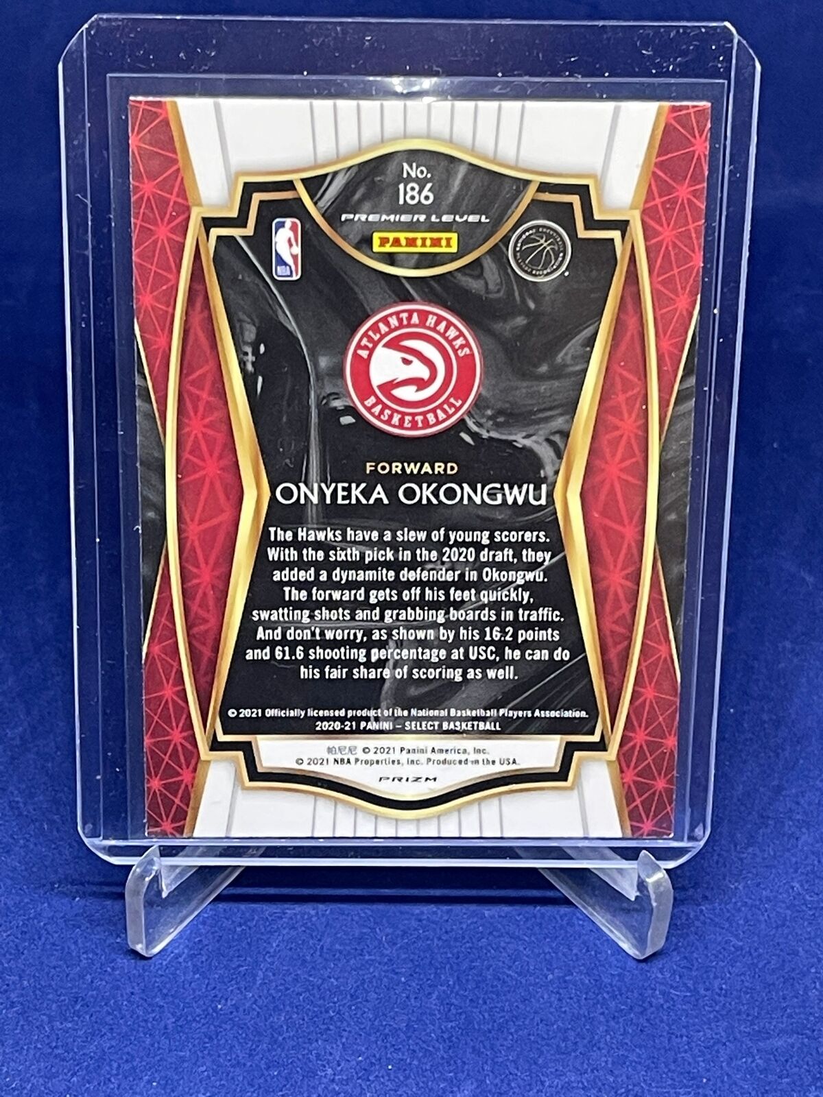 ONYEKA OKONGWU 2020-21 PANINI SELECT PREMIER LEVEL TRI COLOR PRIZM RC #186