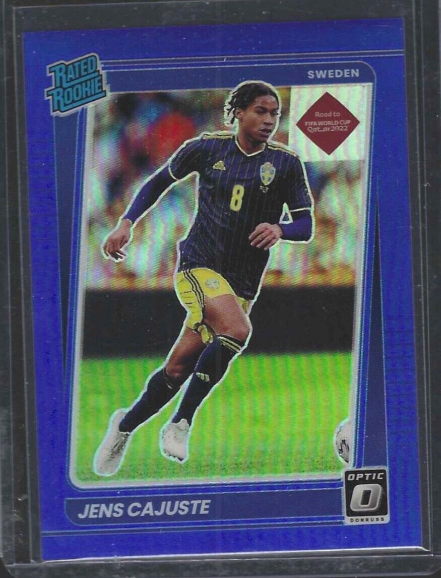 JENS CAJUSTE 2021-22 DONRUSS ROAD QATAR OPTIC BLUE HOLO RATED ROOKIE RC #D 29/99