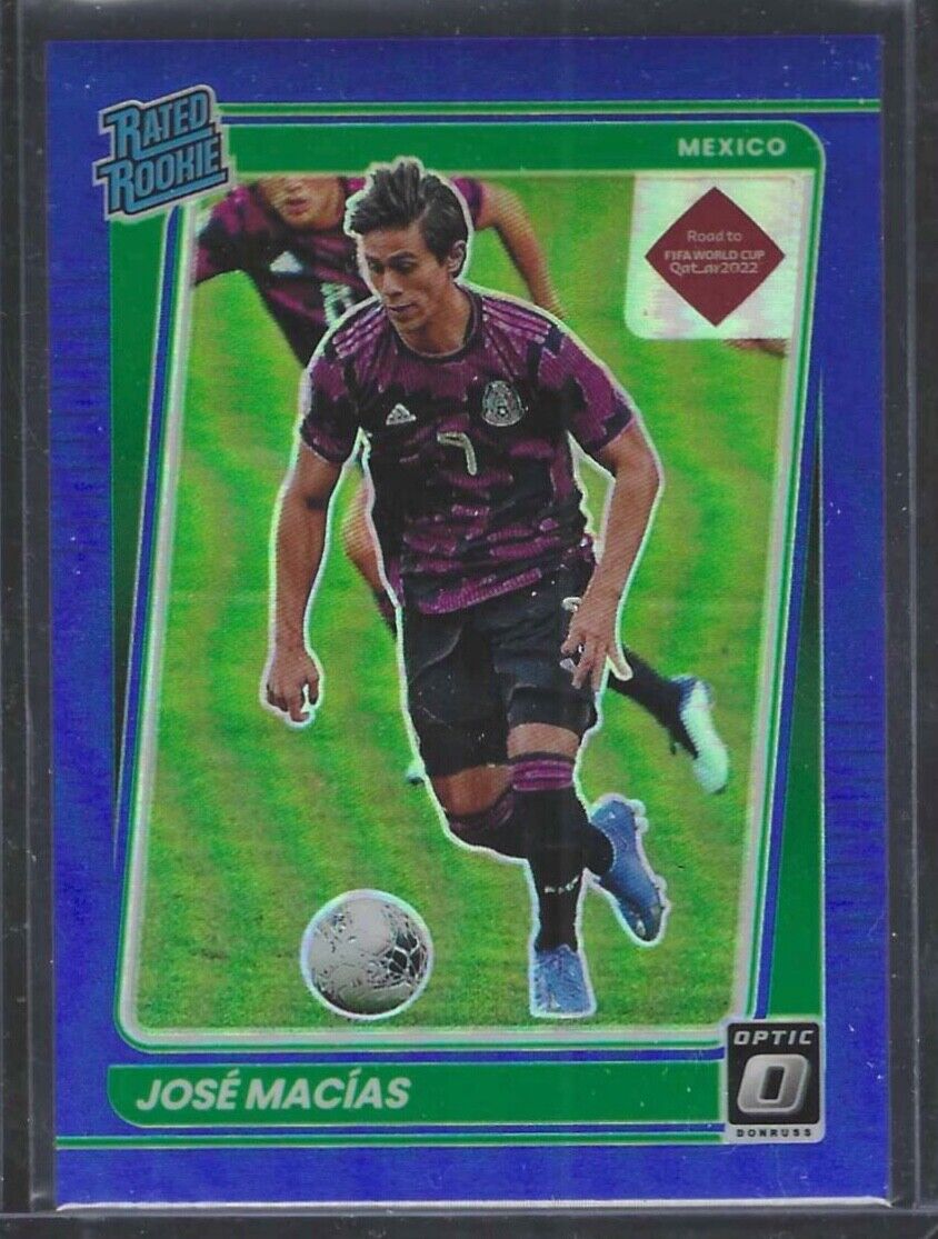 JOSE MACIAS 2021-22 DONRUSS ROAD QATAR OPTIC BLUE HOLO RATED ROOKIE RC #D /99
