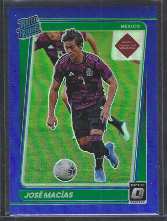 JOSE MACIAS 2021-22 DONRUSS ROAD QATAR OPTIC BLUE HOLO RATED ROOKIE RC #D /99