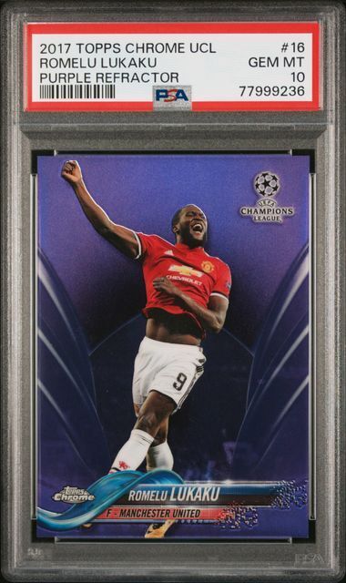 ROMELU LUKAKU 2017-18 TOPPS CHROME UCL PURPLE REFRACTOR /250 PSA 10 GEM POP 10