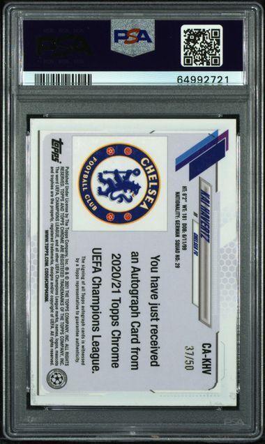 KAI HAVERTZ 2020-21 TOPPS CHROME UCL GOLD REFRACTOR AUTO #D 37/50 PSA 8 POP 4