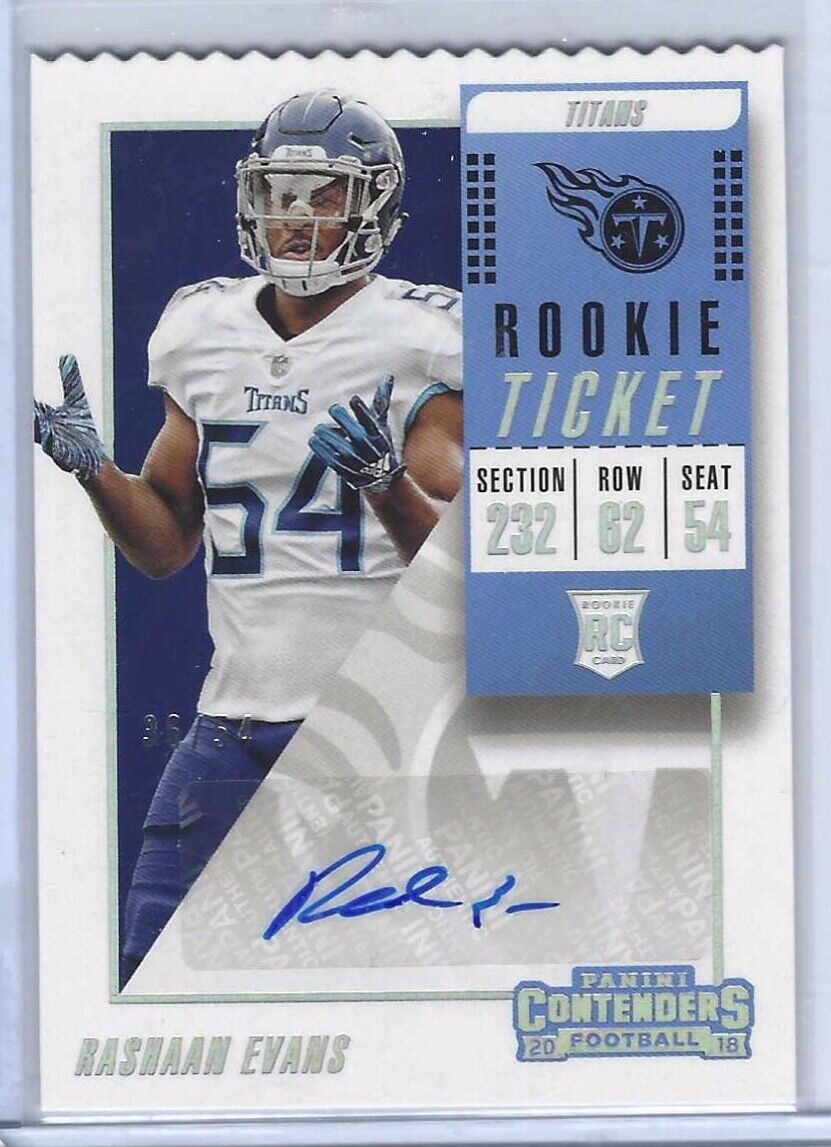 RASHAAN EVANS 2018 PANINI CONTENDERS DIE CUT ROOKIE TICKET STUB AUTO RC #D 36/54