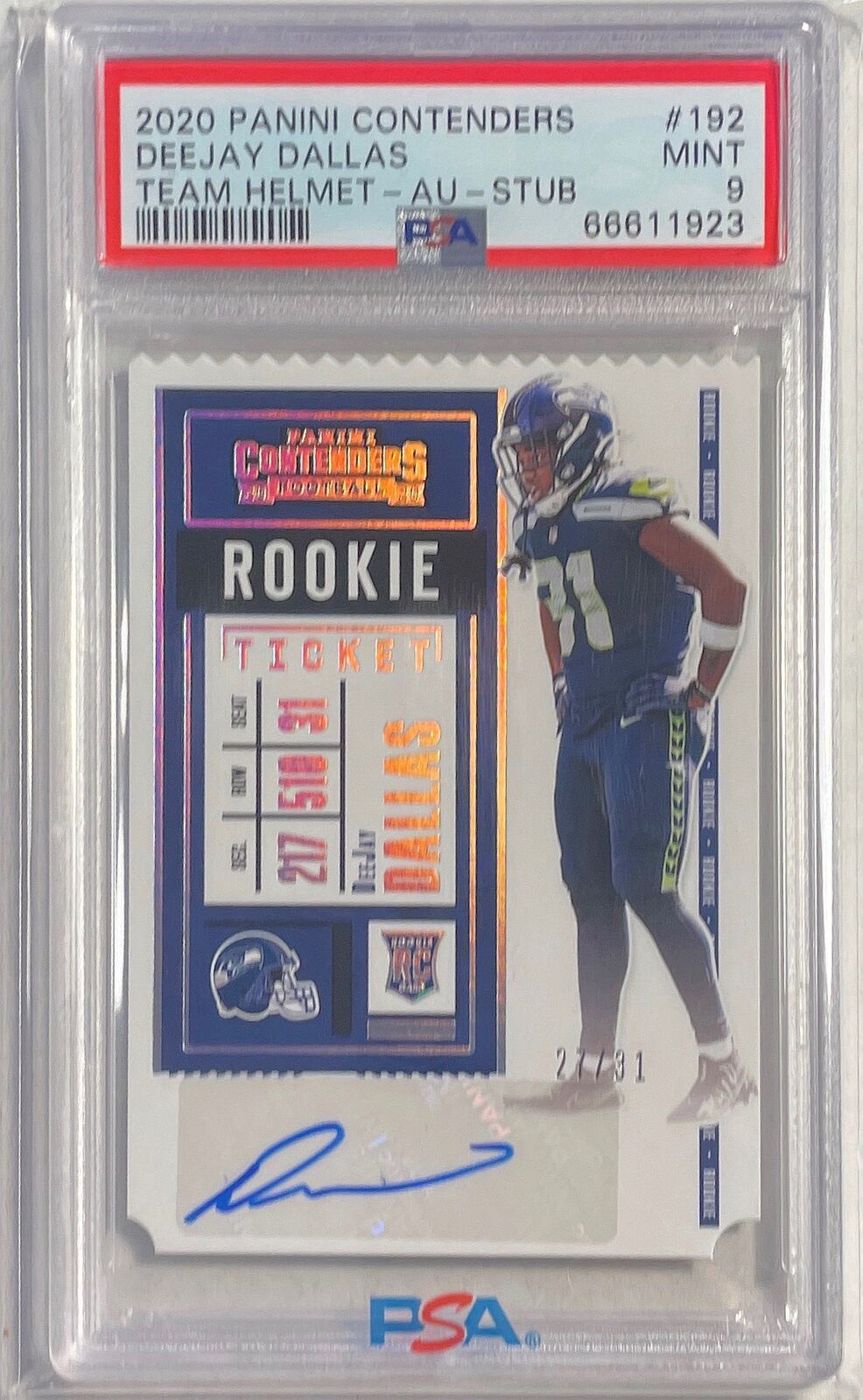 DEEJAY DALLAS 2020 CONTENDERS ROOKIE TICKET STUB AUTO RC #D /31 PSA 9 POP 1/1