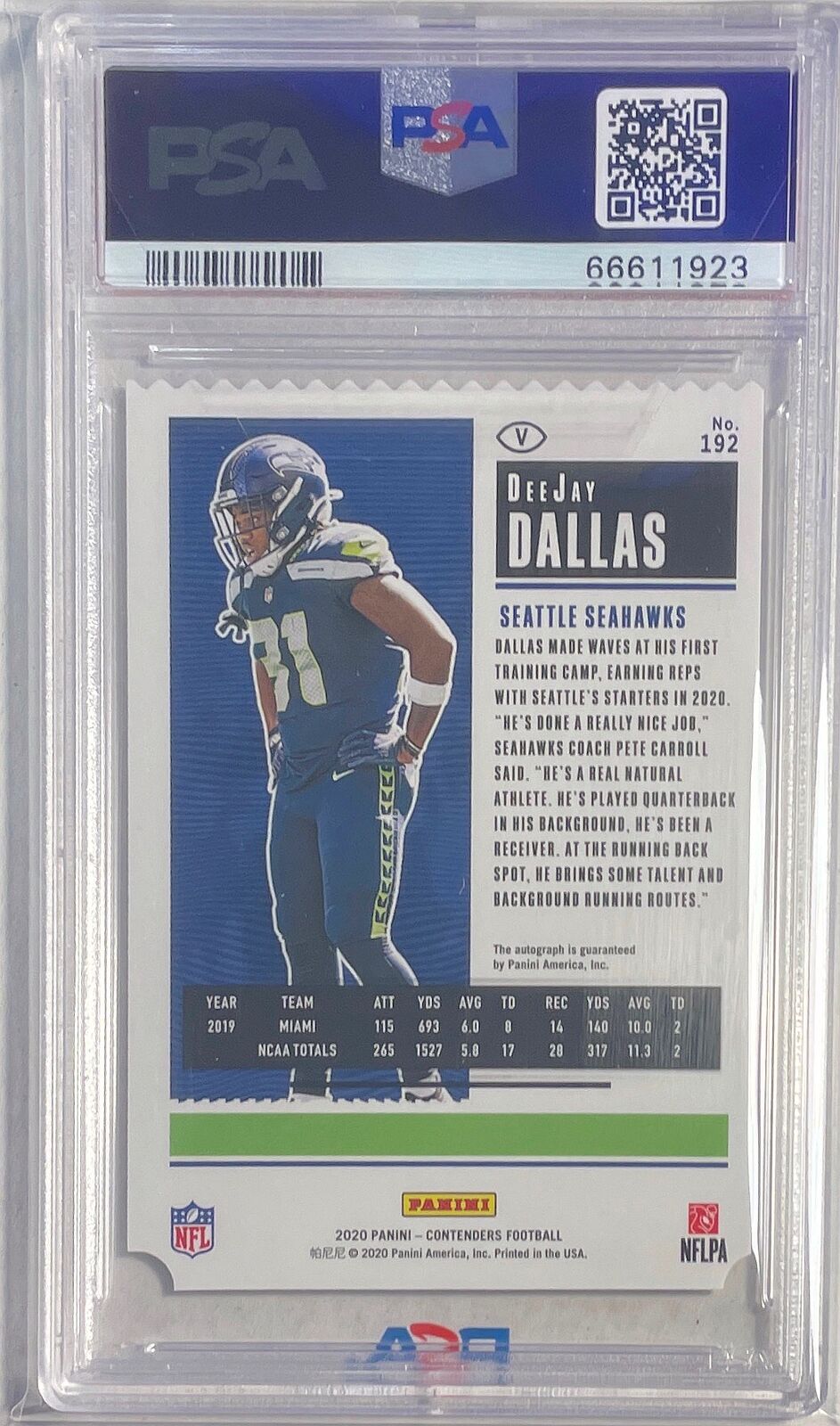 DEEJAY DALLAS 2020 CONTENDERS ROOKIE TICKET STUB AUTO RC #D /31 PSA 9 POP 1/1
