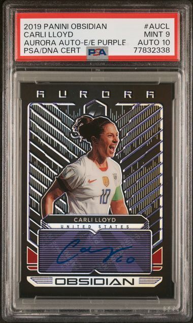 CARLI LLOYD 2019-20 PANINI OBSIDIAN AURORA PURPLE AUTO 29/75 PSA 9 MINT POP 1/1