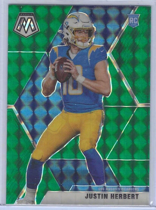 JUSTIN HERBERT 2020 PANINI MOSAIC FOOTBALL GREEN PRIZM RC #204