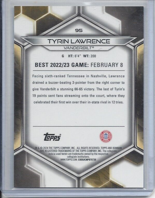 TYRIN LAWRENCE 2023 BOWMAN'S BEST UNIVERSITY WHITE GEOMETRIC REFRACTOR #D 5/5