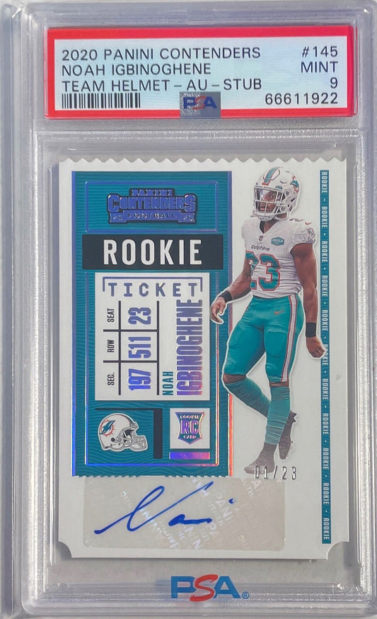 NOAH IGBINOGHENE 2020 CONTENDERS STUB TICKET AUTO RC #D 01/23 PSA 9 POP 1/1