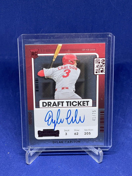 DYLAN CARLSON 2021 PANINI CONTENDERS DRAFT TICKET AUTO ROOKIE RC #D 41/75