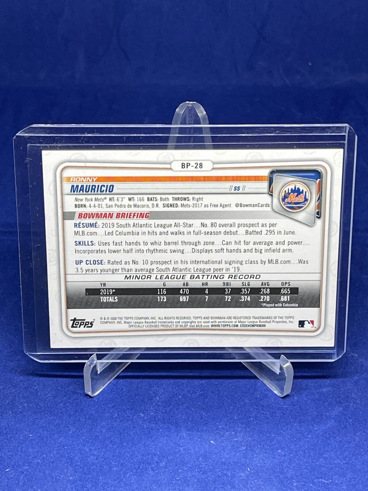 RONNY MAURICIO 2020 BOWMAN GOLD PROSPECT #D 31/50