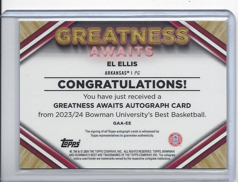 EL ELLIS 2023 BOWMANS BEST GREATNESS AWAITS GOLD REFRACTOR ON CARD AUTO /50