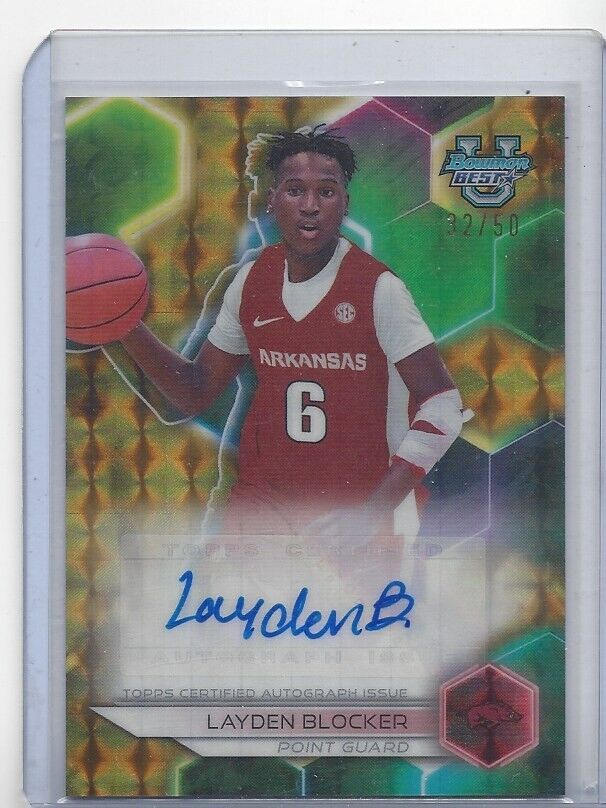 LAYDEN BLOCKER 2023 BOWMAN'S BEST UNIVERSITY GOLD GEOMETRIC REFRACTOR AUTO /50