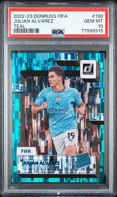 JULIAN ALVAREZ 2022-23 DONRUSS FIFA TEAL RATED ROOKIE RC 194/199 PSA 10 GEM MINT