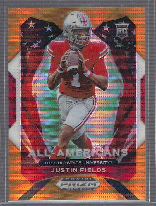 JUSTIN FIELDS 2021 PANINI PRIZM DP ALL-AMERICANS ORANGE PULSAR PRIZM RC #D 41/49