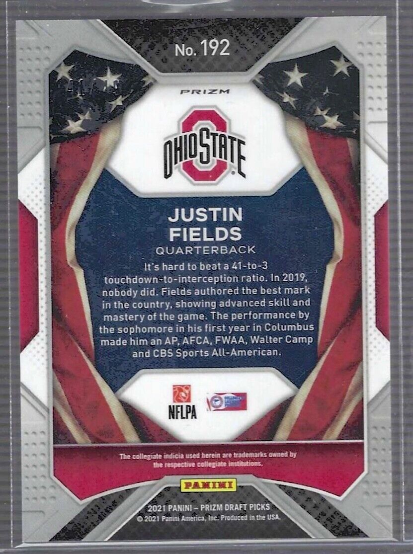 JUSTIN FIELDS 2021 PANINI PRIZM DP ALL-AMERICANS ORANGE PULSAR PRIZM RC #D 41/49