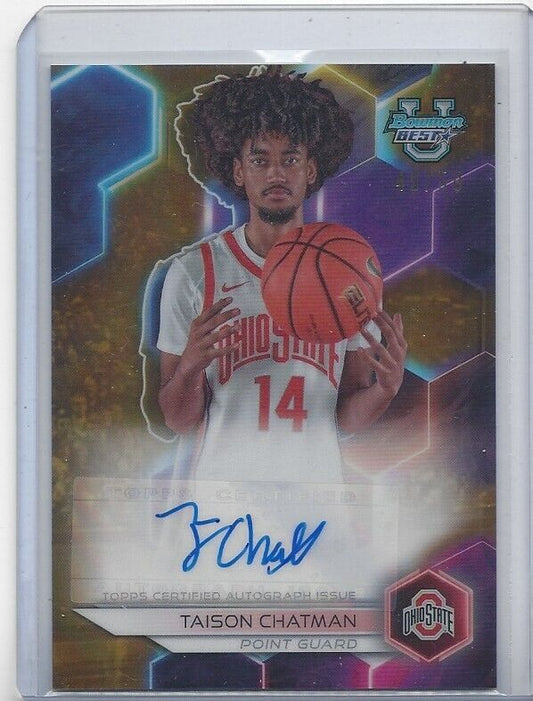 TAISON CHATMAN 2023 BOWMAN'S BEST UNIVERSITY GOLD REFRACTOR AUTO #D 49/50