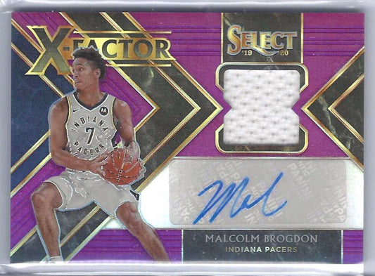 MALCOLM BROGDON 2019-20 PANINI SELECT PURPLE PRIZM X-FACTOR JERSEY AUTO #D 03/99
