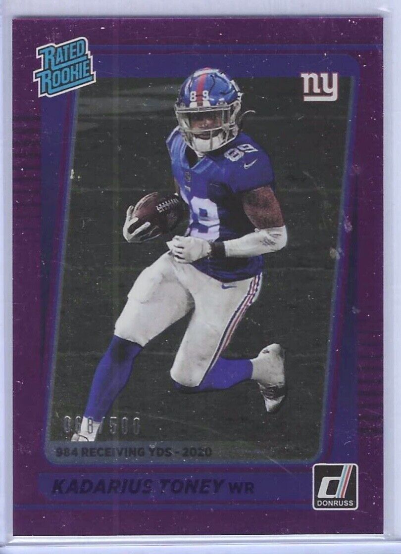 KADARIUS TONEY 2021 PANINI DONRUSS PURPLE STAT LINE RATED ROOKIE RC #D 068/500
