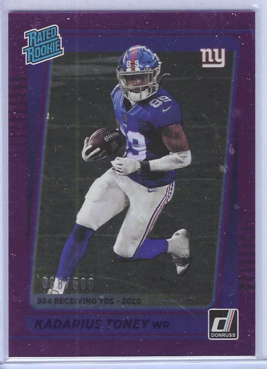 KADARIUS TONEY 2021 PANINI DONRUSS PURPLE STAT LINE RATED ROOKIE RC #D 068/500