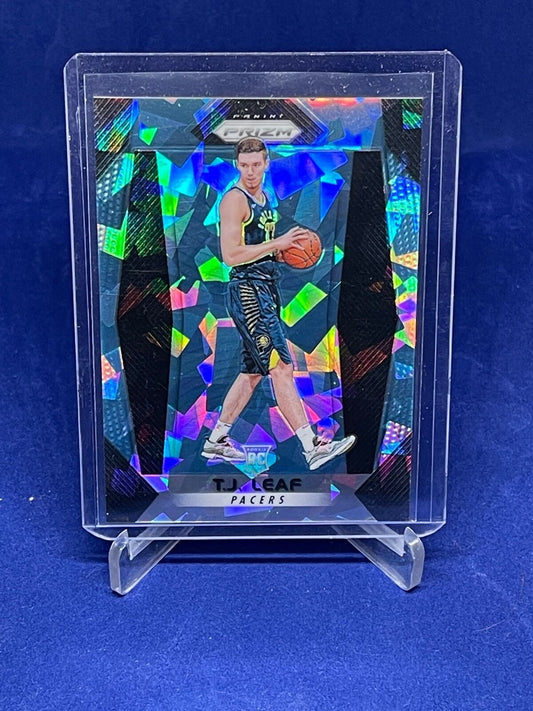 TJ LEAF 2017-18 PANINI PRIZM BLUE CRACKED ICE PRIZM ROOKIE RC #D /99