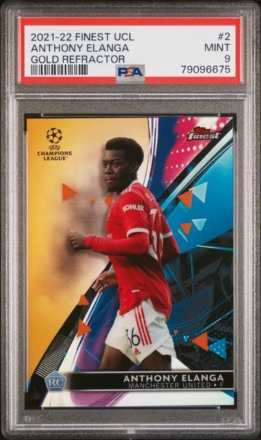 ANTHONY ELANGA 2021-22 TOPPS FINEST UCL GOLD REFRACTOR RC 29/50 PSA 9 MINT POP 3