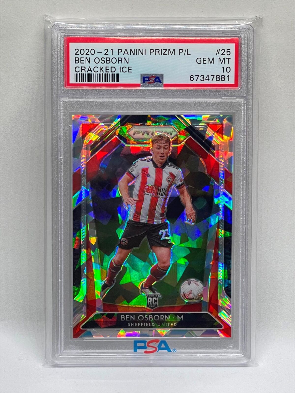 BEN OSBORN 2020-21 PRIZM EPL CRACKED ICE PRIZM ROOKIE RC #D 6/23 PSA 10 POP 1/1