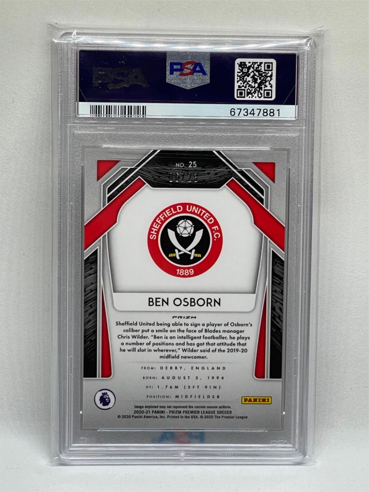 BEN OSBORN 2020-21 PRIZM EPL CRACKED ICE PRIZM ROOKIE RC #D 6/23 PSA 10 POP 1/1