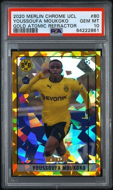 YOUSSOUFA MOUKOKO 2020-21 TOPPS MERLIN UCL GOLD ATOMIC REFRACTOR RC /50 PSA 10