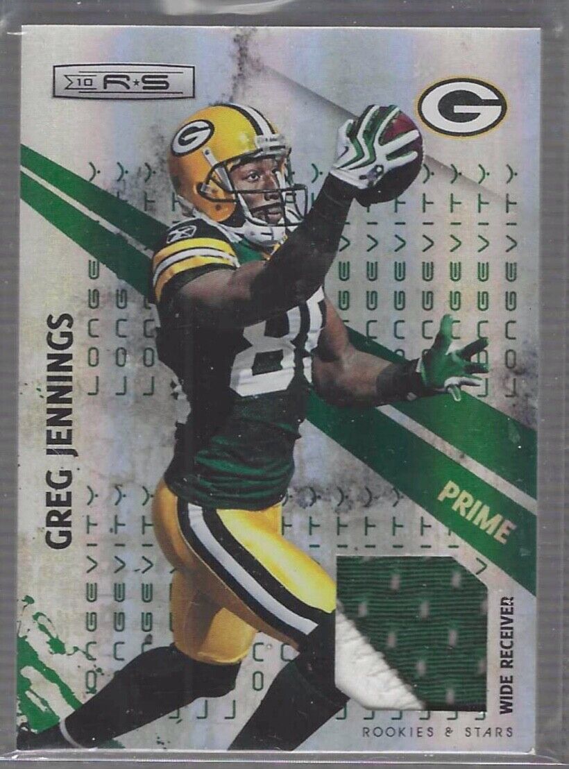 GREG JENNINGS 2010 PANINI ROOKIES AND STARS LONGEVITY GREEN PRIME PATCH #D 10/50
