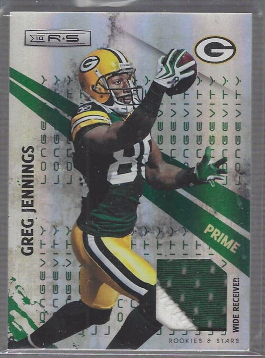 GREG JENNINGS 2010 PANINI ROOKIES AND STARS LONGEVITY GREEN PRIME PATCH #D 10/50