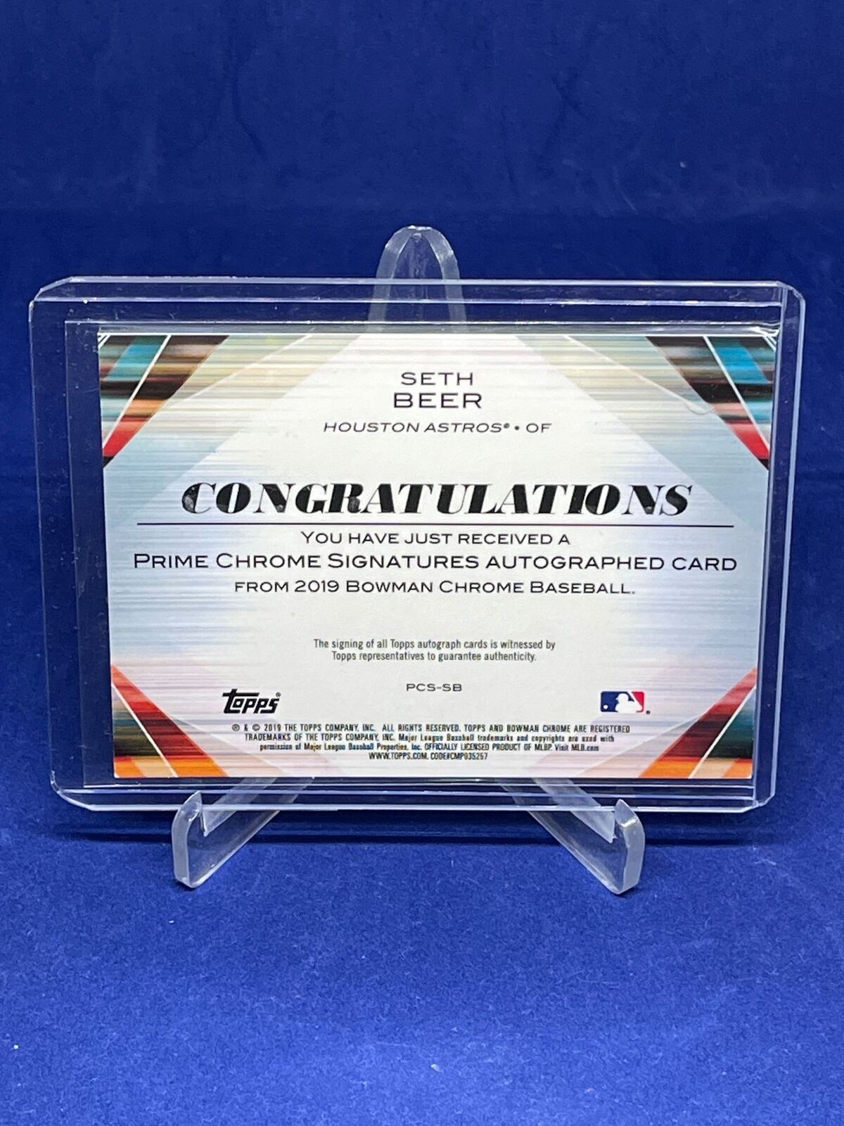 SETH BEER 2019 BOWMAN CHROME PRIME AUTO INSCRIPTION PROSPECT #D /50