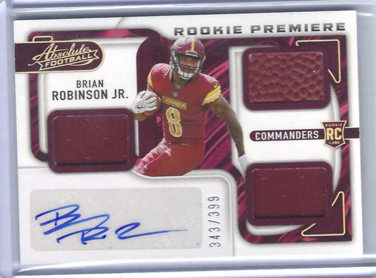 BRIAN ROBINSON JR 2022 PANINI ABSOLUTE ROOKIE TRIPLE PATCH AUTO RC #D 343/399