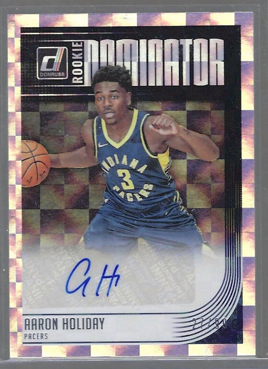 AARON HOLIDAY 2018-19 PANINI DONRUSS ROOKIE DOMINATOR AUTO RC #D 27/99