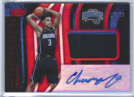 CHUMA OKEKE 2019-20 PANINI CERTIFIED RED FRESHMAN ROOKIE JERSEY AUTO RC #D 17/99